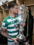 19 November 2021; Lee Grace of Shamrock Rovers celebrates with the SSE Airtricity League Premier Division trophy after their match against Drogheda United at Tallaght Stadium in Dublin. Photo by Stephen McCarthy/Sportsfile