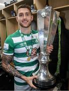 19 November 2021; Lee Grace of Shamrock Rovers celebrates with the SSE Airtricity League Premier Division trophy after their match against Drogheda United at Tallaght Stadium in Dublin. Photo by Stephen McCarthy/Sportsfile