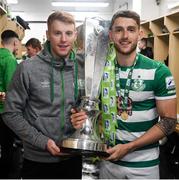 19 November 2021; Rory Gaffney, left, and Lee Grace of Shamrock Rovers with the SSE Airtricity League Premier Division trophy after their match against Drogheda United at Tallaght Stadium in Dublin. Photo by Stephen McCarthy/Sportsfile