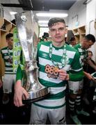 19 November 2021; Sean Gannon of Shamrock Rovers celebrates with the SSE Airtricity League Premier Division trophy after their match against Drogheda United at Tallaght Stadium in Dublin. Photo by Stephen McCarthy/Sportsfile