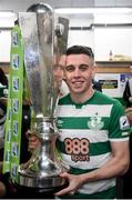 19 November 2021; Gary O'Neill of Shamrock Rovers celebrates with the SSE Airtricity League Premier Division trophy after their match against Drogheda United at Tallaght Stadium in Dublin. Photo by Stephen McCarthy/Sportsfile
