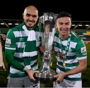 19 November 2021; Joey O'Brien, left, and Ronan Finn of Shamrock Rovers with the SSE Airtricity League Premier Division trophy after their match against Drogheda United at Tallaght Stadium in Dublin. Photo by Stephen McCarthy/Sportsfile