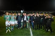 19 November 2021; Shamrock Rovers players, staff, and board members with the SSE Airtricity League Premier Division trophy after their match against Drogheda United at Tallaght Stadium in Dublin. Photo by Stephen McCarthy/Sportsfile