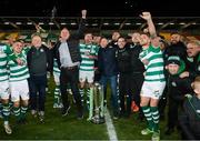 19 November 2021; Shamrock Rovers players, staff, and board members with the SSE Airtricity League Premier Division trophy after their match against Drogheda United at Tallaght Stadium in Dublin. Photo by Stephen McCarthy/Sportsfile