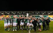 19 November 2021; Shamrock Rovers players and management with the SSE Airtricity League Premier Division trophy after their match against Drogheda United at Tallaght Stadium in Dublin. Photo by Stephen McCarthy/Sportsfile
