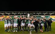 19 November 2021; Shamrock Rovers players and management with the SSE Airtricity League Premier Division trophy after their match against Drogheda United at Tallaght Stadium in Dublin. Photo by Stephen McCarthy/Sportsfile