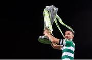 19 November 2021; Shamrock Rovers captain Ronan Finn lifts the SSE Airtricity League Premier Division trophy after their match against Drogheda United at Tallaght Stadium in Dublin. Photo by Seb Daly/Sportsfile