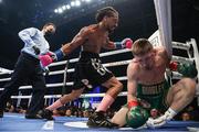 19 November 2021; Demetrius Andrade, left, and Jason Quigley during their WBO World Middleweight Title fight at the SNHU Arena in Manchester, New Hampshire, USA. Photo by Ed Mulholland / Matchroom Boxing via Sportsfile