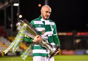 19 November 2021; Joey O'Brien of Shamrock Rovers with the SSE Airtricity League Premier Division trophy after his side's match between against Drogheda United at Tallaght Stadium in Dublin. Photo by Seb Daly/Sportsfile