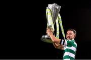 19 November 2021; Shamrock Rovers captain Ronan Finn lifts the SSE Airtricity League Premier Division trophy after their match against Drogheda United at Tallaght Stadium in Dublin. Photo by Seb Daly/Sportsfile
