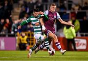 19 November 2021; Danny Mandroiu of Shamrock Rovers in action against Killian Phillips of Drogheda United during the SSE Airtricity League Premier Division match between Shamrock Rovers and Drogheda United at Tallaght Stadium in Dublin. Photo by Seb Daly/Sportsfile