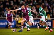 19 November 2021; Joe Redmond of Drogheda United in action against Aidomo Emakhu of Shamrock Rovers during the SSE Airtricity League Premier Division match between Shamrock Rovers and Drogheda United at Tallaght Stadium in Dublin. Photo by Stephen McCarthy/Sportsfile