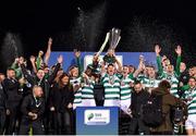 19 November 2021; Shamrock Rovers captain Ronan Finn lifts the SSE Airtricity League Premier Division trophy alongside team-mates after their match against Drogehda United at Tallaght Stadium in Dublin. Photo by Stephen McCarthy/Sportsfile