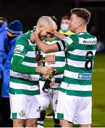 19 November 2021; Shamrock Rovers captain Ronan Finn presents team-mate Joey O'Brien with his league winners medal following the SSE Airtricity League Premier Division match between Shamrock Rovers and Drogheda United at Tallaght Stadium in Dublin. Photo by Stephen McCarthy/Sportsfile