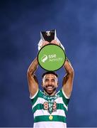 19 November 2021; Roberto Lopes of Shamrock Rovers celebrates with the SSE Airtricity League Premier Division trophy after their match against Drogheda United at Tallaght Stadium in Dublin. Photo by Stephen McCarthy/Sportsfile