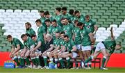 20 November 2021; Keith Earls, right, steps away after the official squad photograph before the Ireland Captain's Run at Aviva Stadium in Dublin. Photo by Brendan Moran/Sportsfile