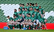 20 November 2021; Keith Earls, right, steps away after the official squad photograph before the Ireland Captain's Run at Aviva Stadium in Dublin. Photo by Brendan Moran/Sportsfile