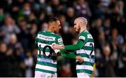 19 November 2021; Joey O'Brien, right, with Shamrock Rovers team-mate Graham Burke as O'Brien leaves the pitch for the final time as a Shamrock Rovers player, in a second half substitution, during the SSE Airtricity League Premier Division match between Shamrock Rovers and Drogheda United at Tallaght Stadium in Dublin. Photo by Stephen McCarthy/Sportsfile