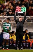 19 November 2021; Fourth official Damien MacGraith during the SSE Airtricity League Premier Division match between Shamrock Rovers and Drogheda United at Tallaght Stadium in Dublin. Photo by Stephen McCarthy/Sportsfile