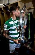 19 November 2021; Lee Grace of Shamrock Rovers celebrates with the SSE Airtricity League Premier Division trophy after their match against Drogheda United at Tallaght Stadium in Dublin. Photo by Stephen McCarthy/Sportsfile