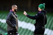 20 November 2021; Head coach Andy Farrell, left, with forwards coach Paul O'Connell during the Ireland Captain's Run at Aviva Stadium in Dublin. Photo by Brendan Moran/Sportsfile