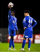 19 November 2021: Ronaldo Romario Green of Waterford, left, and team-mate Phoenix Patterson during the SSE Airtricity League Premier Division match between Waterford and St Patrick's Athletic at the RSC in Waterford. Photo by Eóin Noonan/Sportsfile