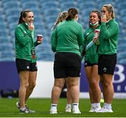 20 November 2021; Ireland players including Lauren Farrell-McCabe, left, before the Autumn Test Series match between Ireland and Japan at the RDS Arena in Dublin. Photo by Harry Murphy/Sportsfile