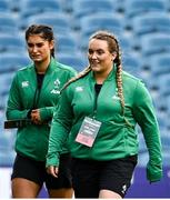 20 November 2021; Mary Healy, right, and Ella Roberts of Ireland before the Autumn Test Series match between Ireland and Japan at the RDS Arena in Dublin. Photo by Harry Murphy/Sportsfile