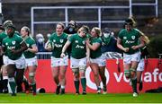 20 November 2021; Ciara Griffin of Ireland celebrates after scoring her side's first try with team-mates including Neve Jones during the Autumn Test Series match between Ireland and Japan at the RDS Arena in Dublin. Photo by Harry Murphy/Sportsfile