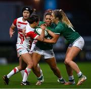 20 November 2021; Ria Anoku of Japan is tackled by Sene Naoupu and Eimear Considine of Ireland during the Autumn Test Series match between Ireland and Japan at the RDS Arena in Dublin. Photo by Harry Murphy/Sportsfile