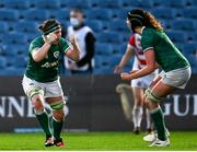 20 November 2021; Ciara Griffin of Ireland celebrates after scoring her side's second try with Aoife McDermott during the Autumn Test Series match between Ireland and Japan at the RDS Arena in Dublin. Photo by Harry Murphy/Sportsfile