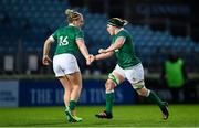 20 November 2021; Ciara Griffin of Ireland celebrates after scoring her side's second try with Cliodhna Moloney during the Autumn Test Series match between Ireland and Japan at the RDS Arena in Dublin. Photo by Harry Murphy/Sportsfile