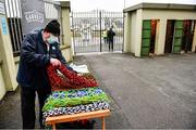 20 November 2021; Derek Kidney from Cork, living in Tralee, laying out headbands for sale before the Kerry County Senior Football Championship Semi-Final match between Austin Stacks and St Brendan's at Austin Stack Park in Tralee, Kerry. Photo by Eóin Noonan/Sportsfile