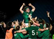 20 November 2021; Ciara Griffin of Ireland is lifted by team-mates after the Autumn Test Series match between Ireland and Japan at the RDS Arena in Dublin. Photo by Harry Murphy/Sportsfile