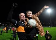 20 November 2021; Kieran Donaghy of Austin Stacks celebrates with his daughter Lola Rose after the Kerry County Senior Football Championship Semi-Final match between Austin Stacks and St Brendan's at Austin Stack Park in Tralee, Kerry. Photo by Eóin Noonan/Sportsfile