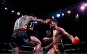 20 November 2021; Jonathan Haggerty, right, and Arthur Meyer competing in their ISKA Muay Thai Lightweight World Title bout during Capital 1 Dublin at the National Basketball Arena in Tallaght, Dublin. Photo by David Fitzgerald/Sportsfile