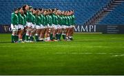 20 November 2021; Ireland players stand for the national anthems before the Autumn Test Series match between Ireland and Japan at the RDS Arena in Dublin. Photo by Harry Murphy/Sportsfile