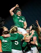 20 November 2021; Ireland captain Ciara Griffin is lifted by her team-mates after the Autumn Test Series match between Ireland and Japan at the RDS Arena in Dublin. Photo by Harry Murphy/Sportsfile