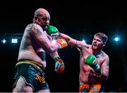 20 November 2021; Cian Johnston, right, and Darragh Kennedy during their Muay Thai 3x3 bout at Capital 1 Dublin in the National Basketball Arena, Tallaght, Dublin. Photo by David Fitzgerald/Sportsfile