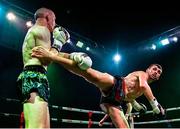 20 November 2021; Eric McCormack, right, and Lloyd Lynch during their ISKA Irish K1 Super Welterweight Title bout against Alex Akimov at Capital 1 Dublin in the National Basketball Arena, Tallaght, Dublin. Photo by David Fitzgerald/Sportsfile