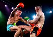20 November 2021; Eoin Shiro, right, and Liam Devaney during their ISKA Irish K1 Light Heavyweight Title bout against Alex Akimov at Capital 1 Dublin in the National Basketball Arena, Tallaght, Dublin. Photo by David Fitzgerald/Sportsfile