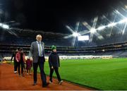 24 November 2021; (EDITORS NOTE: A special effects camera filter was used for this image.) Uachtarán Chumann Lúthchleas Gael Larry McCarthy with Danny Byrne, age 10, from Thomas Davis GAA during the Launch of Ireland Lights Up 2022 in partnership with RTÉ’s Operation Transformation and Get Ireland Walking at Croke Park in Dublin. Photo by David Fitzgerald/Sportsfile