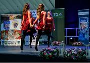 20 November 2021; The Birr team, representing Offaly and Leinster, of Jane Garahy, Sarah Cooke, Amy Ryan, Derval Scully, Sarah Teehan, Tara Seguin, Kathy Dermody and Aoife Maher during the Rince Foirne competition at Scór Sinsir 2020 All-Ireland Finals at the Connacht GAA Air Dome in Bekan, Mayo. Photo by Piaras Ó Mídheach/Sportsfile