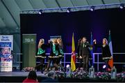 20 November 2021; The Watty Graham team, representing Derry and Ulster, of Laura McCloskey, Niamh McFalone, Caoimhe McLaughlin, Katie Strathern, Paul Gunning, Eunan Mulholland, Jack McGilligan and James McGilligan during the Rince Foirne competition at Scór Sinsir 2020 All-Ireland Finals at the Connacht GAA Air Dome in Bekan, Mayo. Photo by Piaras Ó Mídheach/Sportsfile