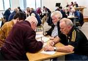 20 November 2021; The Barr na Cúille team, representing Leitrim, of Aidan Dockery, Paul Dockery, Gerard Reilly and Padraig Reilly during Tráth na gCeist at the Scór Sinsir 2020 All-Ireland Finals at the Connacht GAA Air Dome in Bekan, Mayo. Photo by Piaras Ó Mídheach/Sportsfile