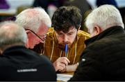 20 November 2021; The Barr na Cúille team, representing Leitrim, of Aidan Dockery, Paul Dockery, Gerard Reilly and Padraig Reilly during Tráth na gCeist at the Scór Sinsir 2020 All-Ireland Finals at the Connacht GAA Air Dome in Bekan, Mayo. Photo by Piaras Ó Mídheach/Sportsfile