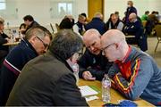 20 November 2021; The An Bhréadach team, representing Down, of Jack Devaney, Ciarán White, Frank Cosello and Noel Doran during Tráth na gCeist at the Scór Sinsir 2020 All-Ireland Finals at the Connacht GAA Air Dome in Bekan, Mayo. Photo by Piaras Ó Mídheach/Sportsfile