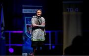 20 November 2021; Angela Dowd of Clár Chlainne Mhuris, representing Mayo and Connacht, during the Aithriseoireacht/Scéalaíocht competition at Scór Sinsir 2020 All-Ireland Finals at the Connacht GAA Air Dome in Bekan, Mayo. Photo by Piaras Ó Mídheach/Sportsfile