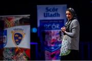 20 November 2021; Angela Dowd of Clár Chlainne Mhuris, representing Mayo and Connacht, during the Aithriseoireacht/Scéalaíocht competition at Scór Sinsir 2020 All-Ireland Finals at the Connacht GAA Air Dome in Bekan, Mayo. Photo by Piaras Ó Mídheach/Sportsfile