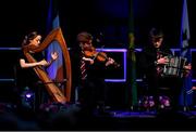 20 November 2021; The Cill Chábháin team, representing Laois and Leinster, of Sophie Ryan, Brian Ryan, Alain Carroll, Senan Moran and Noel Stapleton during the Ceol Uirlise competition at Scór Sinsir 2020 All-Ireland Finals at the Connacht GAA Air Dome in Bekan, Mayo. Photo by Piaras Ó Mídheach/Sportsfile